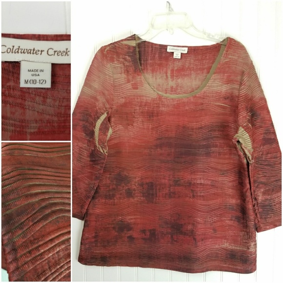 Coldwater Creek Cranberry & Orange 3/4 Sleeve - Picture 1 of 5